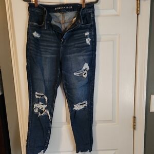 American Eagle Outfitters Women's Blue Distressed Jeans